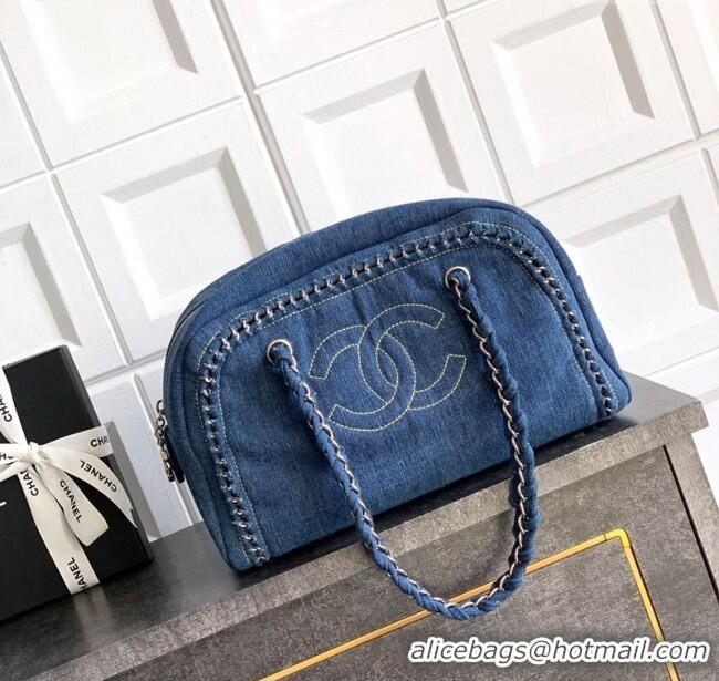 New Cheap Chanel Denim Bowling Bag CH101004 Blue/Silver 2025