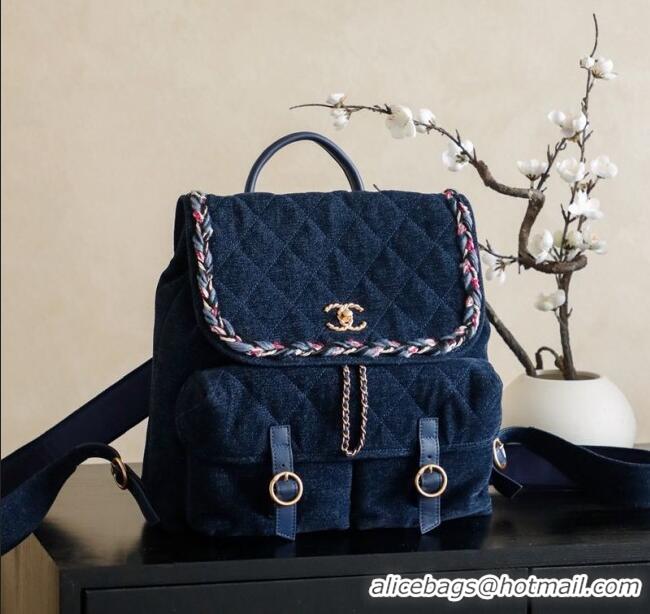 Buy Cheap Chanel Denim Backpack Bag CH101005 Navy Blue 2025