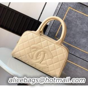 New Cheap Chanel Grained Calfskin Bowling Bag CH101006 Beige 2025