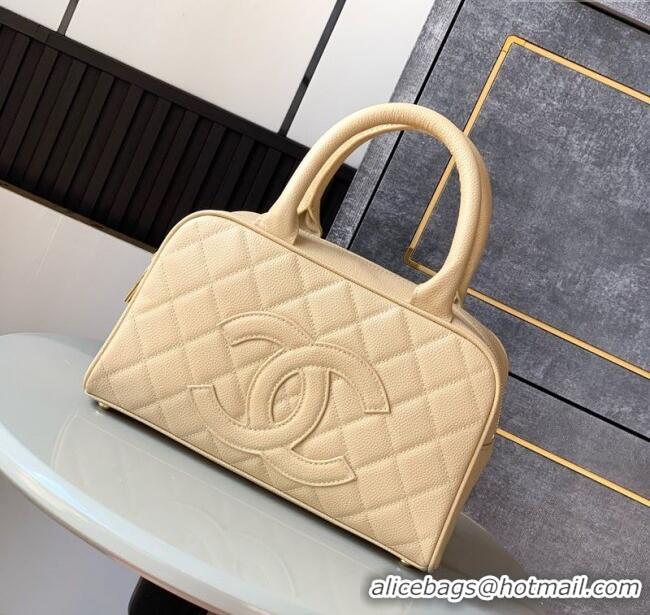 New Cheap Chanel Grained Calfskin Bowling Bag CH101006 Beige 2025
