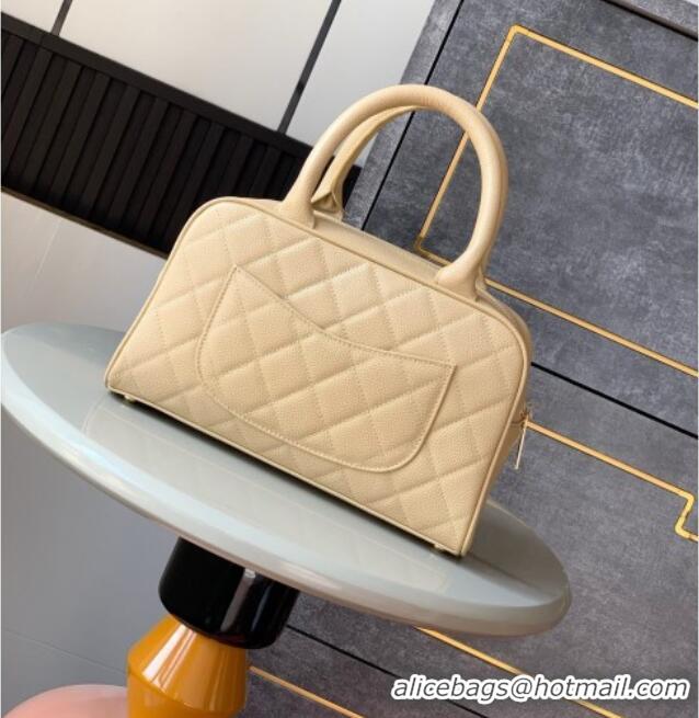 New Cheap Chanel Grained Calfskin Bowling Bag CH101006 Beige 2025