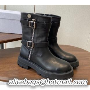 Good Product Dior D-Major Ankle Boots in Black Calfskin Leather with Zip and Buckle DR082104 0822063