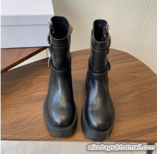 Good Product Dior D-Major Ankle Boots in Black Calfskin Leather with Zip and Buckle DR082104 0822063