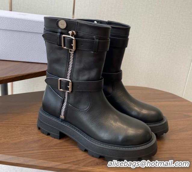 Good Product Dior D-Major Ankle Boots in Black Calfskin Leather with Zip and Buckle DR082104 0822063