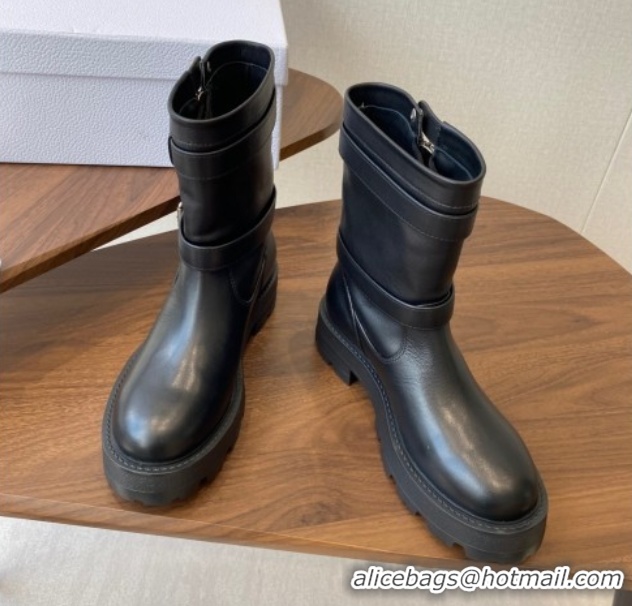 Good Product Dior D-Major Ankle Boots in Black Calfskin Leather with Zip and Buckle DR082104 0822063