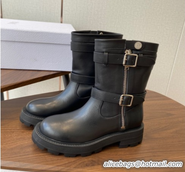 Good Product Dior D-Major Ankle Boots in Black Calfskin Leather with Zip and Buckle DR082104 0822063