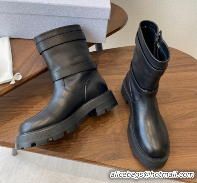 Good Product Dior D-Major Ankle Boots in Black Calfskin Leather with Zip and Buckle DR082104 0822063