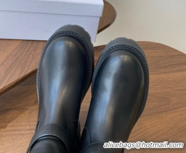 Good Product Dior D-Major Ankle Boots in Black Calfskin Leather with Zip and Buckle DR082104 0822063
