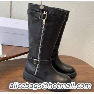 Buy Ladies Dior D-Major High Boots in Black Calfskin with Zip and Buckle DR082104 0822064