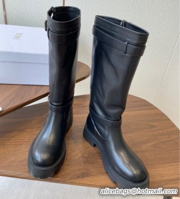 Buy Ladies Dior D-Major High Boots in Black Calfskin with Zip and Buckle DR082104 0822064