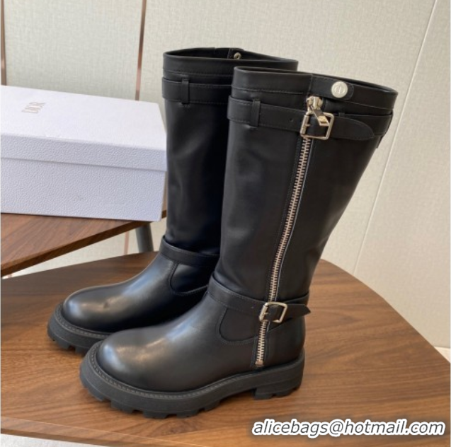 Buy Ladies Dior D-Major High Boots in Black Calfskin with Zip and Buckle DR082104 0822064