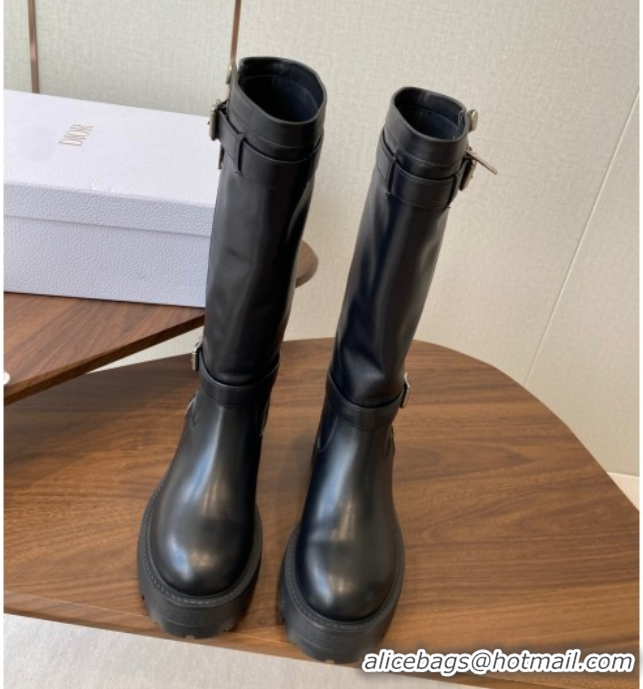Buy Ladies Dior D-Major High Boots in Black Calfskin with Zip and Buckle DR082104 0822064