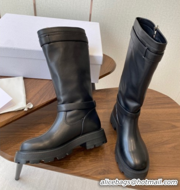 Buy Ladies Dior D-Major High Boots in Black Calfskin with Zip and Buckle DR082104 0822064