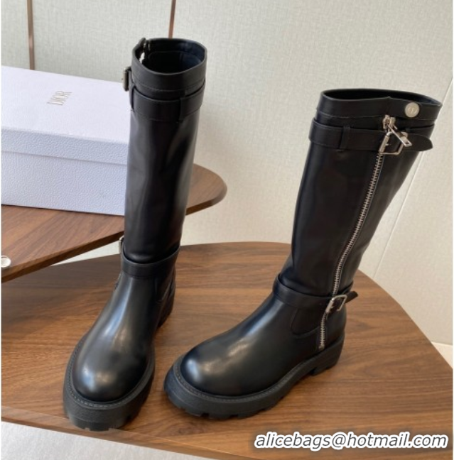 Buy Ladies Dior D-Major High Boots in Black Calfskin with Zip and Buckle DR082104 0822064