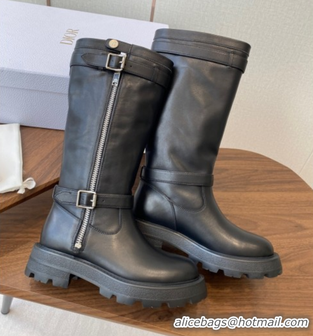 Buy Ladies Dior D-Major High Boots in Black Calfskin with Zip and Buckle DR082104 0822064