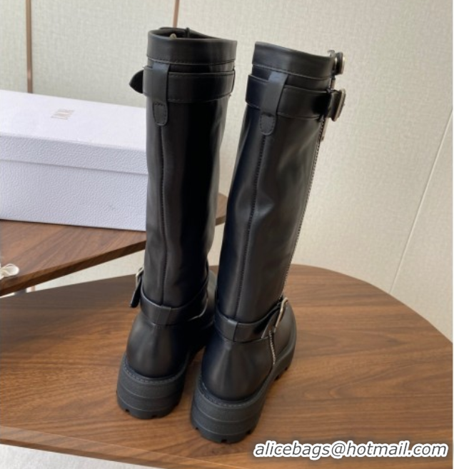 Buy Ladies Dior D-Major High Boots in Black Calfskin with Zip and Buckle DR082104 0822064