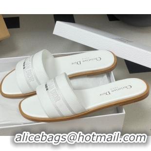 Best Grade Dior Dway Flat Slides Sandal in Grained Calfskin Leather White 0822065
