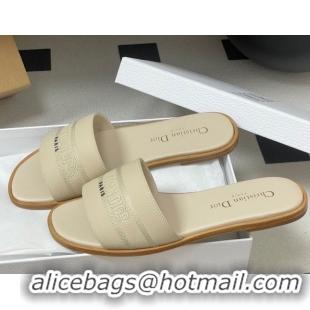 Charming Dior Dway Flat Slides Sandal in Grained Calfskin Leather Light Beige 50822067