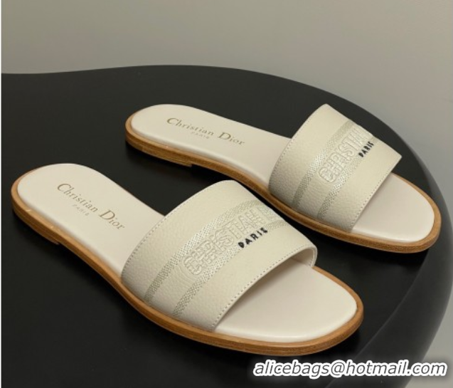 Charming Dior Dway Flat Slides Sandal in Grained Calfskin Leather Light Beige 50822067