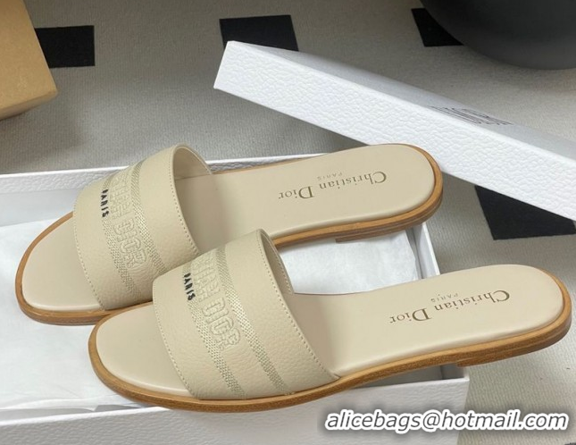 Charming Dior Dway Flat Slides Sandal in Grained Calfskin Leather Light Beige 50822067