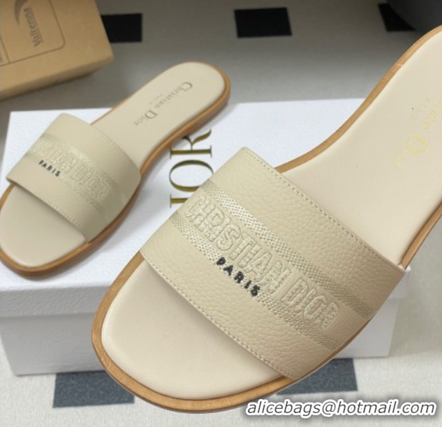 Charming Dior Dway Flat Slides Sandal in Grained Calfskin Leather Light Beige 50822067