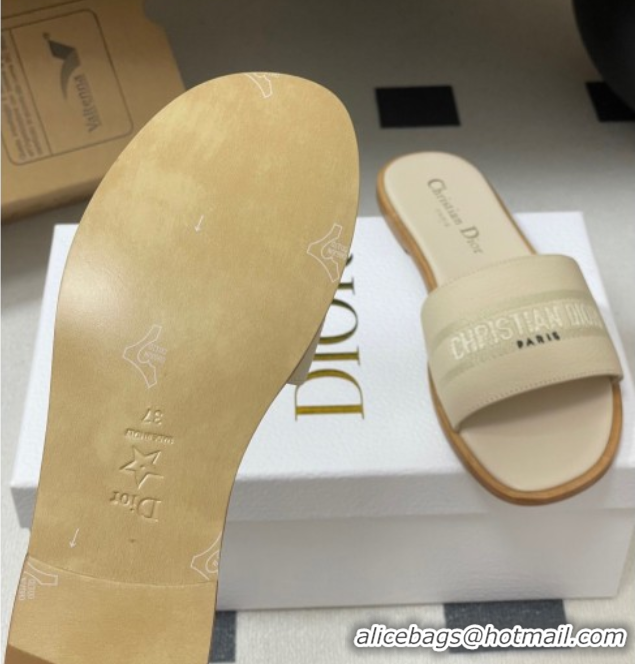 Charming Dior Dway Flat Slides Sandal in Grained Calfskin Leather Light Beige 50822067