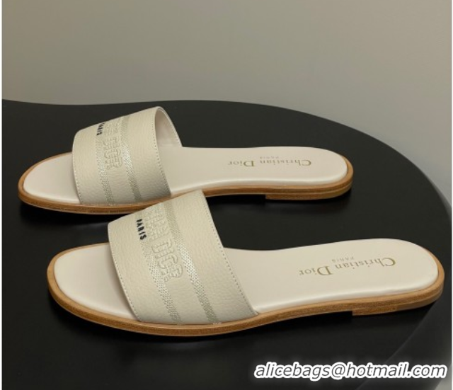 Charming Dior Dway Flat Slides Sandal in Grained Calfskin Leather Light Beige 50822067