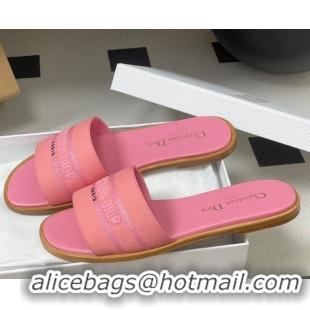 Shop Duplicate Dior Dway Flat Slides Sandal in Grained Calfskin Leather Pink 50822069