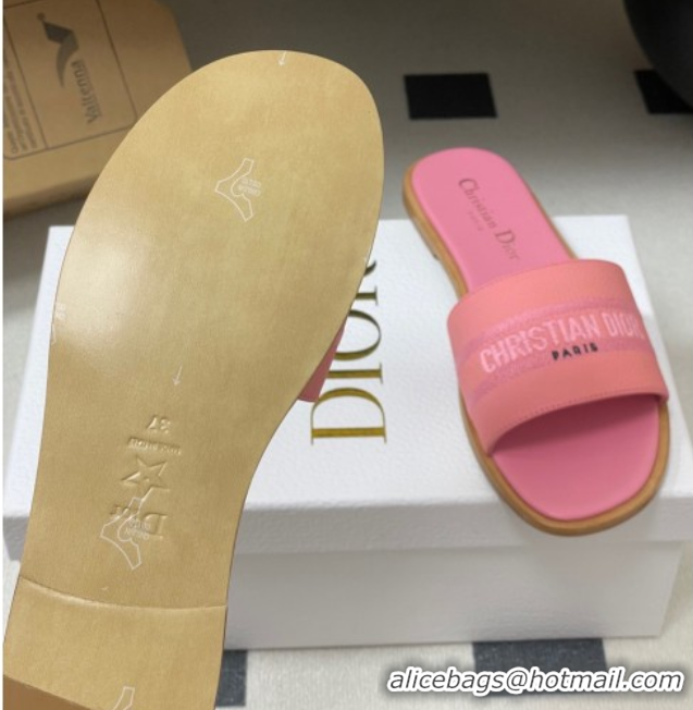 Shop Duplicate Dior Dway Flat Slides Sandal in Grained Calfskin Leather Pink 50822069