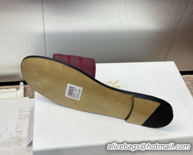 Good Quality Dior Dway Flat Slides Sandal in Grained Calfskin Leather Burgundy 0822070