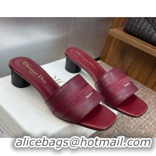 Good Product Dior Dway Heel Slides Sandal 4cm in Grained Calfskin Leather Burgundy 50822071