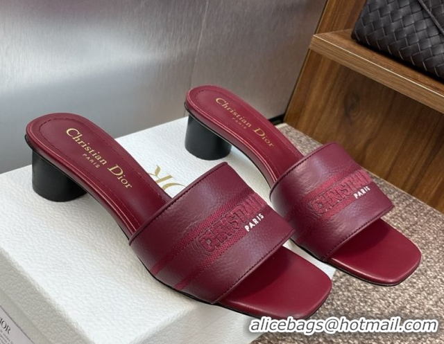 Good Product Dior Dway Heel Slides Sandal 4cm in Grained Calfskin Leather Burgundy 50822071