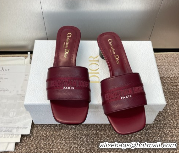 Good Product Dior Dway Heel Slides Sandal 4cm in Grained Calfskin Leather Burgundy 50822071