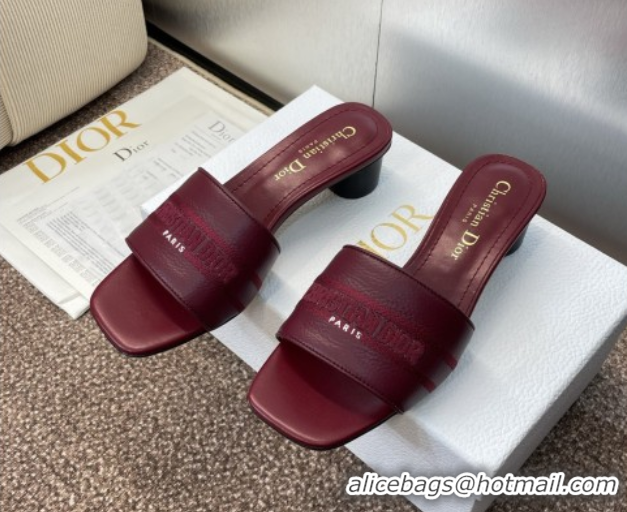 Good Product Dior Dway Heel Slides Sandal 4cm in Grained Calfskin Leather Burgundy 50822071