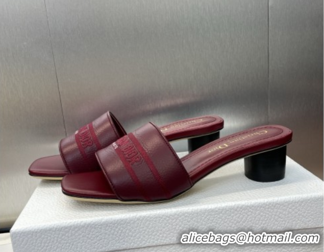 Good Product Dior Dway Heel Slides Sandal 4cm in Grained Calfskin Leather Burgundy 50822071