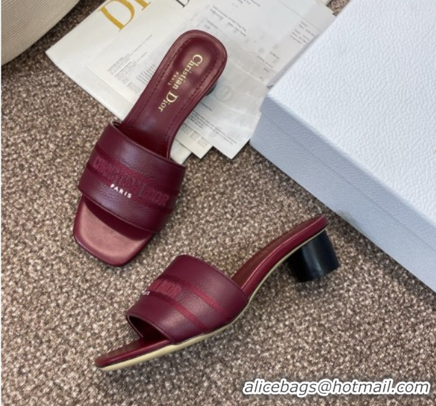 Good Product Dior Dway Heel Slides Sandal 4cm in Grained Calfskin Leather Burgundy 50822071