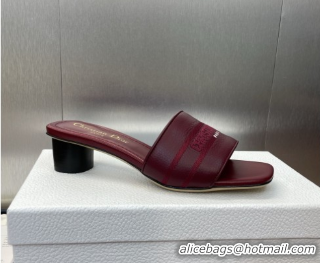 Good Product Dior Dway Heel Slides Sandal 4cm in Grained Calfskin Leather Burgundy 50822071