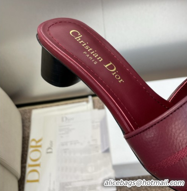 Good Product Dior Dway Heel Slides Sandal 4cm in Grained Calfskin Leather Burgundy 50822071