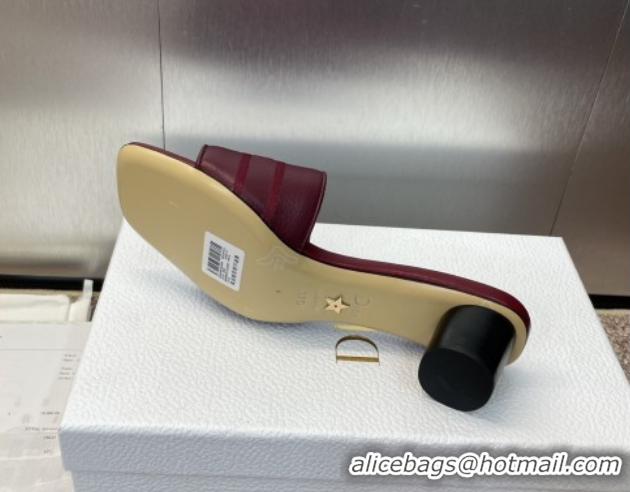 Good Product Dior Dway Heel Slides Sandal 4cm in Grained Calfskin Leather Burgundy 50822071
