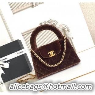 Cheap Wholesale Chanel Velvet Mini Kelly Shopping Bag AS4416 Dark Brown 2025