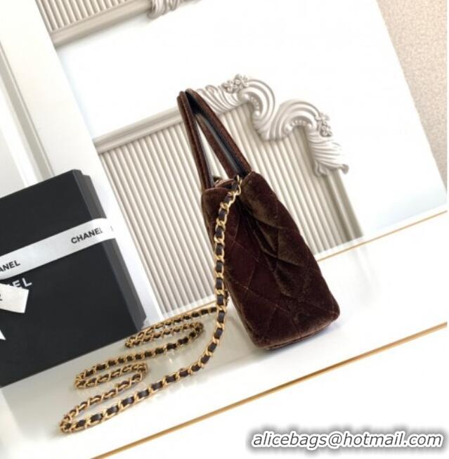 Cheap Wholesale Chanel Velvet Mini Kelly Shopping Bag AS4416 Dark Brown 2025