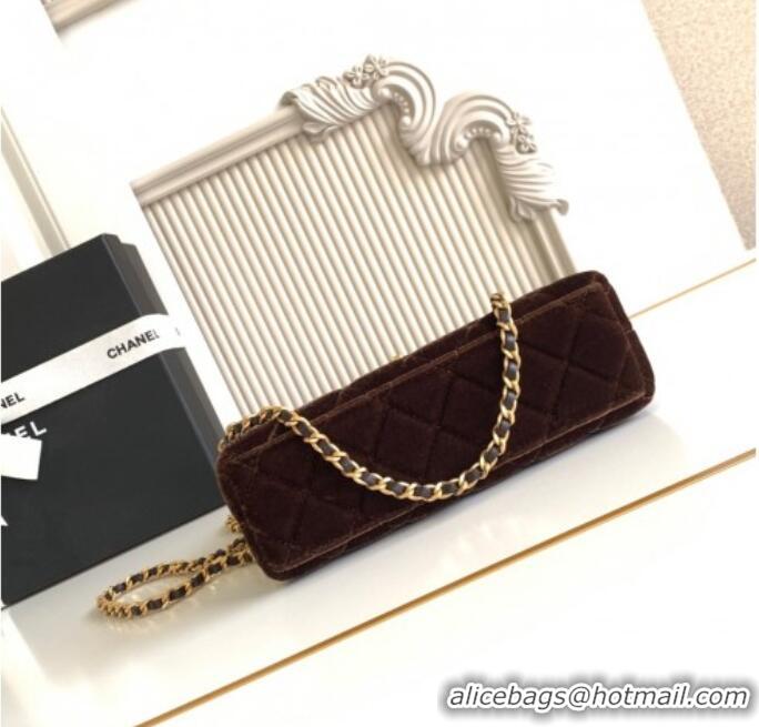 Cheap Wholesale Chanel Velvet Mini Kelly Shopping Bag AS4416 Dark Brown 2025