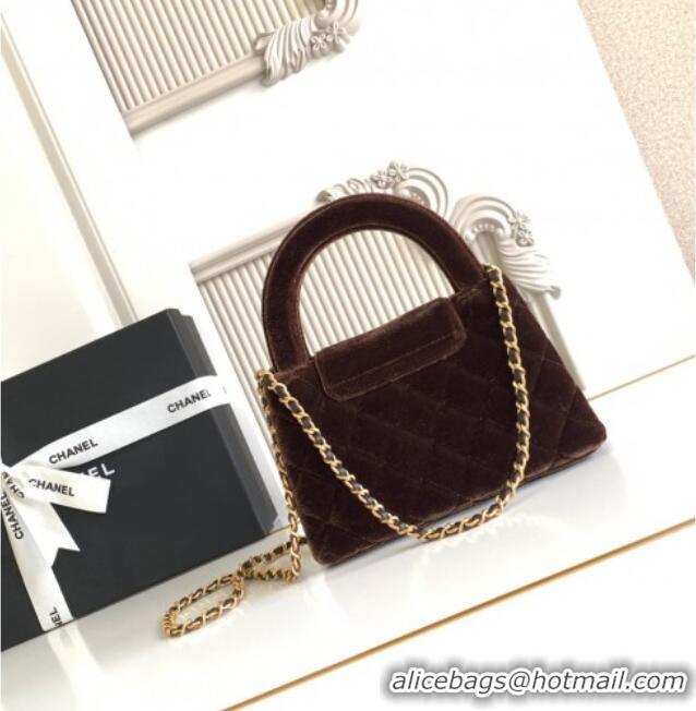 Cheap Wholesale Chanel Velvet Mini Kelly Shopping Bag AS4416 Dark Brown 2025