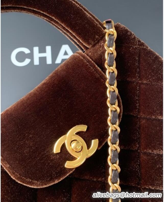 Cheap Wholesale Chanel Velvet Mini Kelly Shopping Bag AS4416 Dark Brown 2025