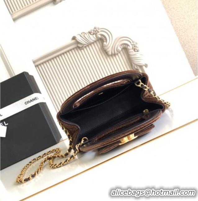 Cheap Wholesale Chanel Velvet Mini Kelly Shopping Bag AS4416 Dark Brown 2025