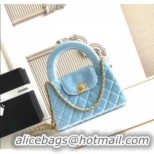 Best Price Chanel Velvet Mini Kelly Shopping Bag AS4416 Light Blue 2025