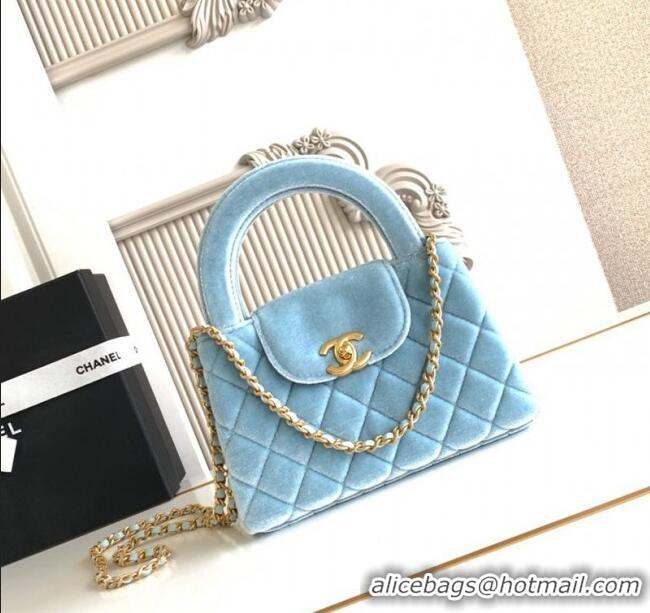 Best Price Chanel Velvet Mini Kelly Shopping Bag AS4416 Light Blue 2025