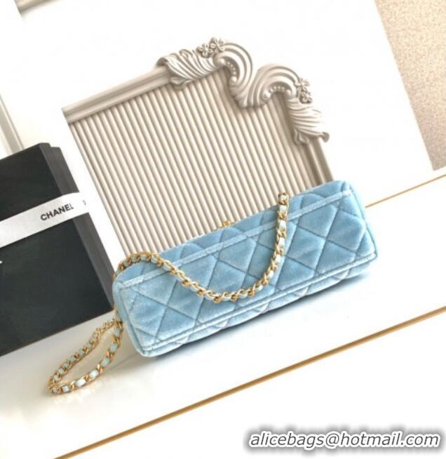 Best Price Chanel Velvet Mini Kelly Shopping Bag AS4416 Light Blue 2025