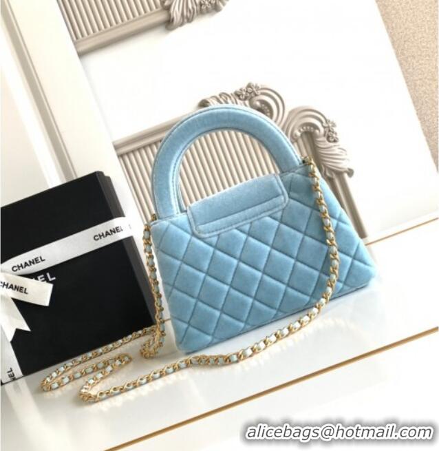 Best Price Chanel Velvet Mini Kelly Shopping Bag AS4416 Light Blue 2025