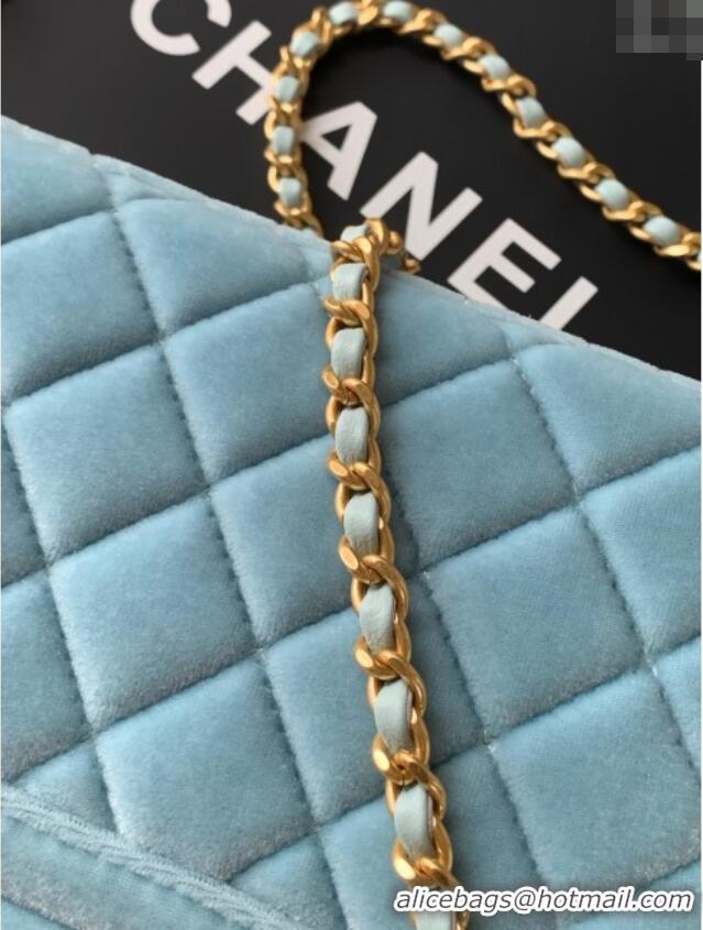 Best Price Chanel Velvet Mini Kelly Shopping Bag AS4416 Light Blue 2025